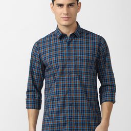 Peter England Casuals Men Blue Pure Cotton Slim Fit Tartan Checks Casual Shirt-image-30
