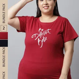 UnaOne Pack of 2 Typography Printed Slim Fit T-shirt-image-81