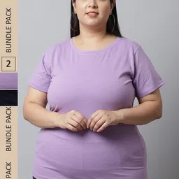 UnaOne Plus Size Pack Of 2 Printed Pure Cotton T-shirt-image-78