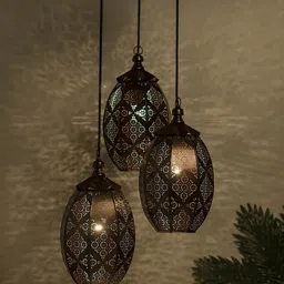 Homesake Black & Copper-Toned Self Design Moroccan Handcrafted Cluster Lights-2