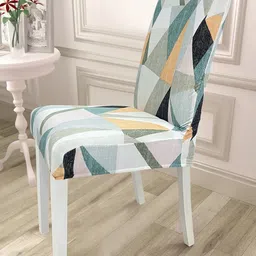 HOUSE OF QUIRK 6 Pcs Grey & Green Printed Comfortable Chair Covers-5
