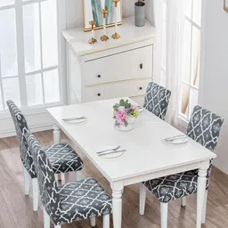 HOUSE OF QUIRK Grey & White Ethnic Motifs Printed Removable Chair Cover-image-66