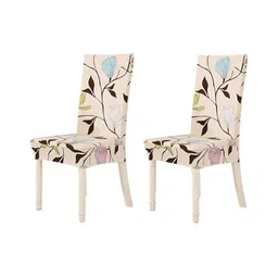 HOUSE OF QUIRK 2 Pieces Cream Colored & Brown Printed Stretchable Chair Covers-62