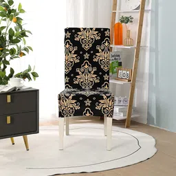 HOUSE OF QUIRK Black & Beige 2 Pieces Printed Removable Dining Chair Covers-image-28