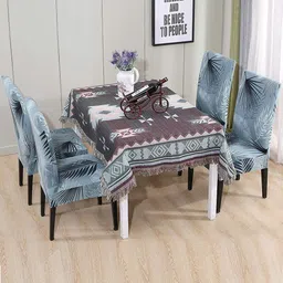 HOUSE OF QUIRK Grey & White 2 Pieces Printed Removable Stretchable Chair Covers-image-38