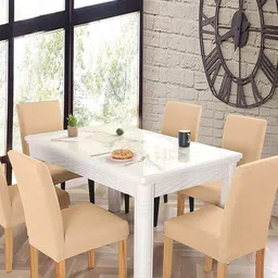 HOUSE OF QUIRK Cream Colored 6 Pieces Removable Stretchable Chair Covers-image-47