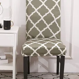 HOUSE OF QUIRK Khaki Printed Stretchable Removable Chair Cover-image-4