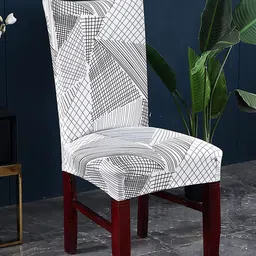 HOUSE OF QUIRK White & Black Geometric Printed Stretchable Removable Chair Cover-image-22
