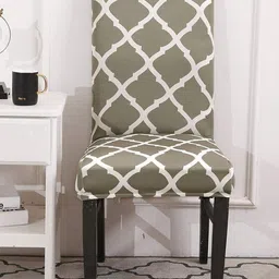 HOUSE OF QUIRK 6 Pcs Khaki Printed Stretchable Removable Chair Covers-9