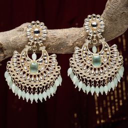 ZENEME Gold-Plated Kundan Studded Crescent Shaped Chandbalis-28