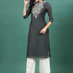 Ramas Round Neck Floral Yoke Design Thread Work Chanderi Silk Kurta-image-41