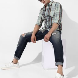 Campus Sutra Cream Coloured Classic Tartan Checks Spread Collar Casual Shirt-image-3