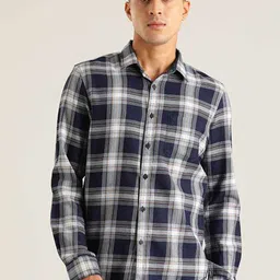 Indian Terrain Chiseled Fit Slim Fit Tartan Checks Pure Cotton Casual Shirt-image-52