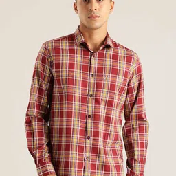 Indian Terrain Chiseled Slim Fit Tartan Checked Pure Cotton Shirt-image-73