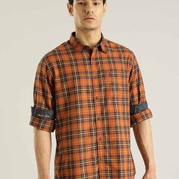 Indian Terrain Chiseled Slim Fit Tartan Checks Pure Cotton Casual Shirt-image-7