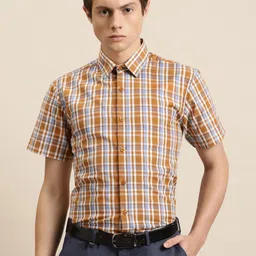 SOJANYA Men Mustard Yellow & Off-White Pure Cotton Regular Fit Checked Formal Shirt-image-53
