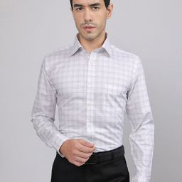 LOUIS STITCH Comfort Fit Grid Tattersall Checked Formal Cotton Shirt-image-92