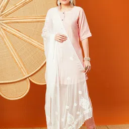 ADA Ethnic Motifs Embroidered Chiffon Dupatta with Chikankari-17