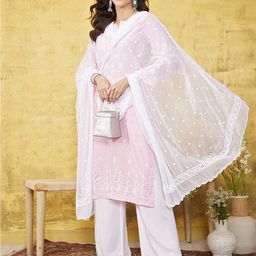 ADA Ethnic Motifs Embroidered Lucknowi Chikankari Chiffon Dupatta-image-42