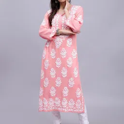 Seva Chikan Ethnic Motifs Embroidered Lucknowi Chikankari Straight Kurta-picture-47