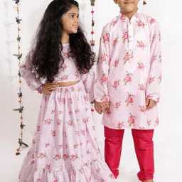 VASTRAMAY Girls Pink & Red Printed Ready to Wear Cotton Lehenga & Choli-58