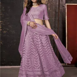 Kvsfab Embroidered Sequinned Semi-Stitched Lehenga Choli With Dupatta-image-29