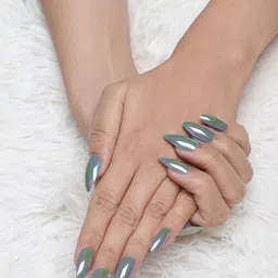 LICK 14 Pcs Silver False Nail Extension With Application Kit -Chromatic Silver-10