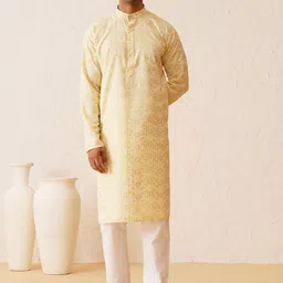 SOJANYA Band Collar Long Sleeves Woven Design Pure Cotton Straight Kurta with Churidar-31