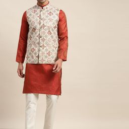 SOJANYA Men Red Ethnic Motifs Kurta with Pyjamas-0