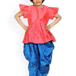 KiddoPanti Girls Pink & Blue Embellished Top& Churidar-10