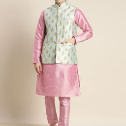 SOJANYA Men Kurta with Churidar & Ethnic Motifs Embroidered Nehru Jacket-picture-7