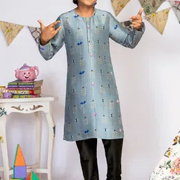 PS KIDS BY PAYAL SINGHAL Boys Ethnic Motifs Printed Regular Pure Silk Kurta with Churidar-image-31