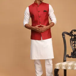 VASTRAMAY Men Kurta & Pyjama With Printed Nehru Jacket image 1