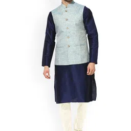 KISAH Men Sea Green Kurta with Churidar Comes With a Nehru Jacket-image-43