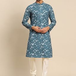 KISAH Men Blue Self Design Kurta with Churidar-picture-47