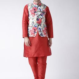 Hangup Men Mandarin Collar Kurta with Pyjamas & Jacket-picture-37
