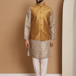 Anouk Striped Regular Jacquard Thread Work Straight Kurta with Churidar-24