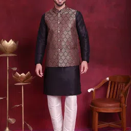 Jompers Mandarin Collar Straight Kurta With Churidar & Nehru Jacket-picture-37