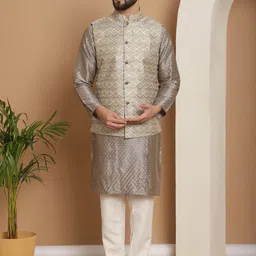 Anouk Mandarin Collar Knee Length Regular Embroidered Kurta with Churidar-19