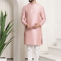 SOJANYA Men Pink Striped Regular Kurta with Churidar-picture-7