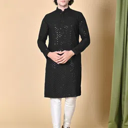 MAAHI FABS Sequin Embroidered Regular Cotton Kurta With Churidar-picture-4
