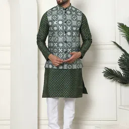 SOJANYA Ethnic Motifs Embroidered Regular Thread Work Kurta with Churidar & Nehru Jacket-picture-58