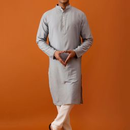 Streaks & Crosses Striped Mandarin Collar Regular Kurta with Churidar-image-70