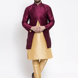 Kaifoo Men Gold-Toned Kurta With Churidar-60