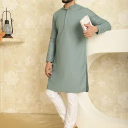 SOJANYA Geometric Embroidered Thread Work Pure Cotton Straight Kurta with Churidar-picture-34
