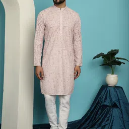 SOJANYA Ethnic Motifs Embroidered Pure Cotton Kurta with Churidar-picture-25