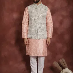Anouk Embroidered Regular Thread Work Kurta With Churidar & Nehru Jacket image 1