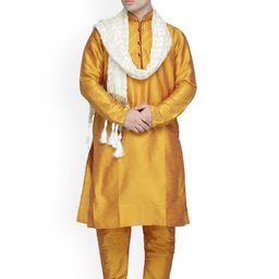 Enciger Yoke Design Regular Dupion Silk Kurta With Churidar & Dupatta-picture-13