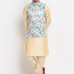 KRAFT INDIA Men Kurta with Churidar & Printed Nehru Jacket-image-27