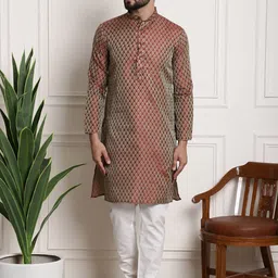 SOJANYA Men Maroon & Off-White Woven Design Kurta with Churidar-picture-58